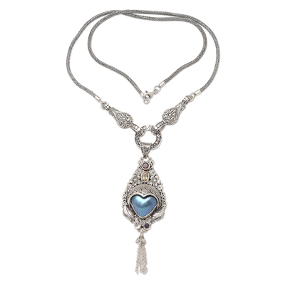 Halskette mit Anhänger aus mehreren Edelsteinen - Halskette mit Anhänger aus kultivierten Mabe-Perlen und Amethyst