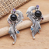 Multi-gemstone drop earrings, Twirl in Black