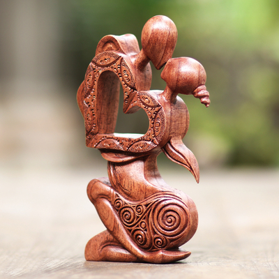 Wood statuette, 'Loving Each Other' - Hand Carved Romantic Suar Wood Statuette