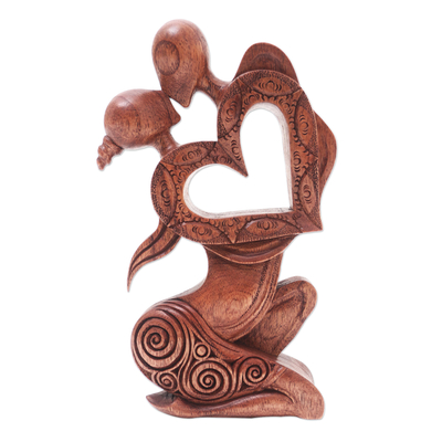 estatuilla de madera - Estatuilla de madera de suar romántica tallada a mano