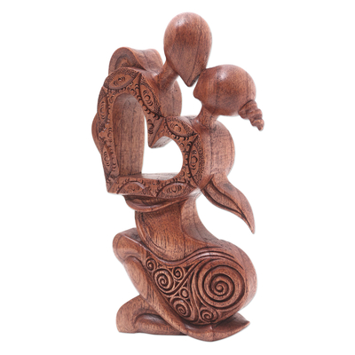 Wood statuette, 'Loving Each Other' - Hand Carved Romantic Suar Wood Statuette