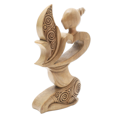 estatuilla de madera - Estatuilla de madera de hibisco con tema de corazón de Bali