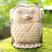 Wood statuette, 'Little Friend' - Hand Carved Hibiscus Wood Owl Statuette