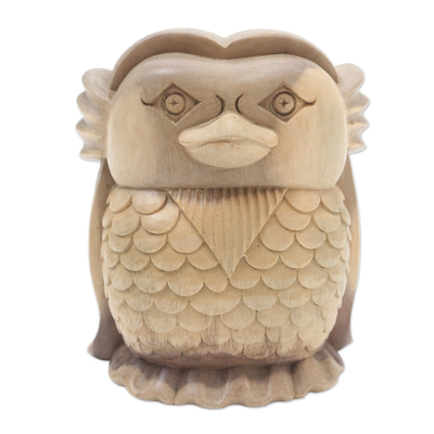 Hand Carved Hibiscus Wood Owl Statuette