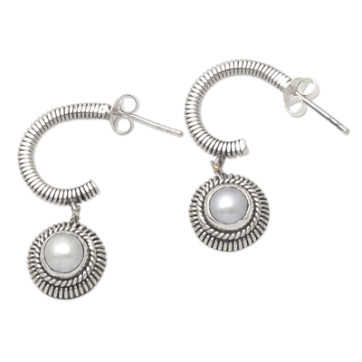 Cultured pearl dangle earrings, 'Light Year in White' - Cultured Pearl and Sterling Silver Dangle Earrings