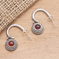 Carnelian dangle earrings, 'Light Year in Red' - Handmade Carnelian and Sterling Silver Dangle Earrings