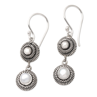 Cultured pearl dangle earrings, 'Remain in Light' - Cultured Freshwater Pearl and Sterling Silver Earrings