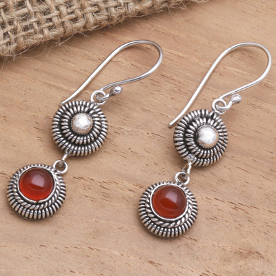 Carnelian dangle earrings, 'Waning Light' - Carnelian and Cultured Freshwater Pearl Dangle Earrings