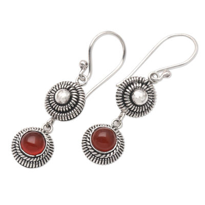 Carnelian dangle earrings, 'Waning Light' - Carnelian and Cultured Freshwater Pearl Dangle Earrings