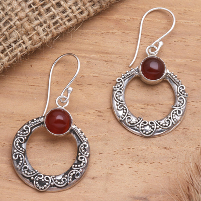 Carnelian dangle earrings, 'At the Hearth' - Hand Made Carnelian and Sterling Silver Dangle Earrings