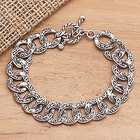 Sterling silver link bracelet, 'Locked' - Artisan Crafted Sterling Silver Link Bracelet