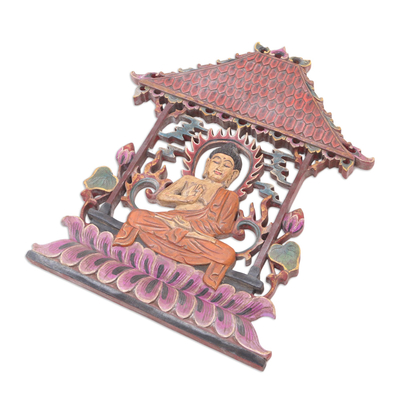 Reliefplatte aus Holz - Suar-Holz-Relieftafel mit Buddha-Motiv