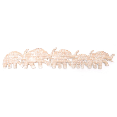 Panel en relieve de madera - Panel de relieve de elefante de madera de suar tallado a mano