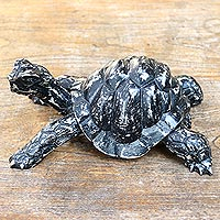 Wood statuette, 'Crawling Tortoise' - Hand Carved Suar Wood Tortoise Statuette