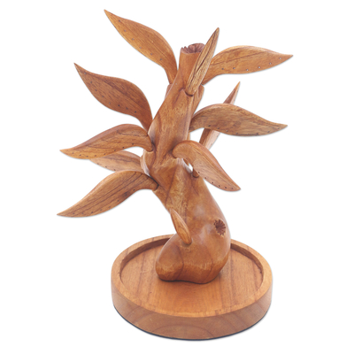Wood jewelry holder, 'Enduring Life' - Hand Made Jempinis Wood Jewelry Holder from Bali