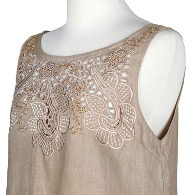 Embroidered linen top, 'Juicy Fruit in Natural' - Balinese Embroidered Linen Blouse