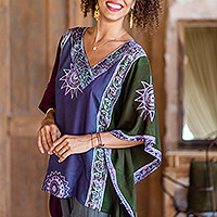 Batik rayon caftan blouse, 'Vintage Batik'