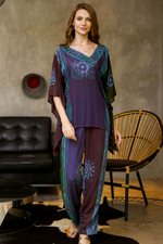 Batik rayon caftan blouse, 'Vintage Batik' - Hand Crafted Batik Rayon Floral Blouse from Bali