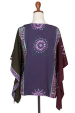 Batik rayon caftan blouse, 'Vintage Batik' - Hand Crafted Batik Rayon Floral Blouse from Bali