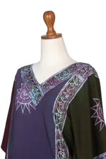 Batik rayon caftan blouse, 'Vintage Batik' - Hand Crafted Batik Rayon Floral Blouse from Bali