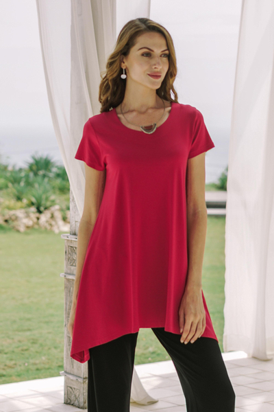 Everyday comfort modal tunic, 'Orchid' - Short Sleeve Modal Long Tunic from Bali