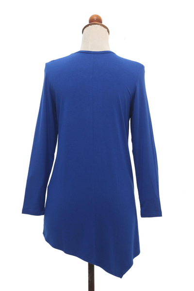 Everyday comfort modal top, 'Tulip' - Hand Crafted Asymmetrical Blue Modal Top