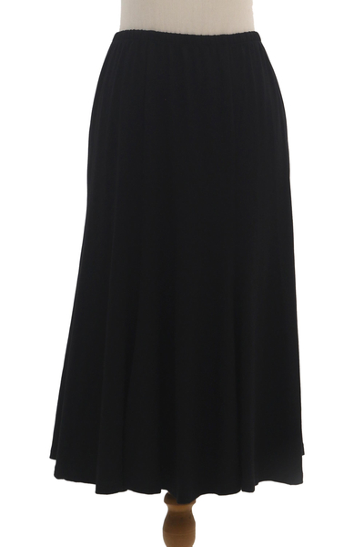 Falda modal cómoda para todos los días, 'New Classic' - Falda modal negra artesanal hasta la rodilla
