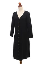 Everyday comfort modal jacket dress, 'Soft Steps' - Hand Made Black Modal Shirtdress from Bali