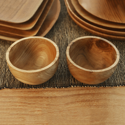 Teak wood bowls, Dinner for Two (pair)