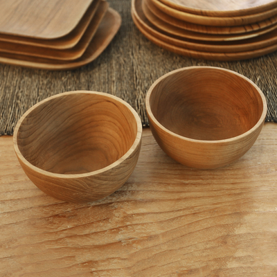 Teak wood bowls, Dinner Duo (pair)