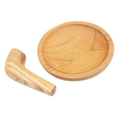 Teak wood mortar and pestle, 'Crushed' - Hand Made Teak Wood Mortar and Pestle from Bali