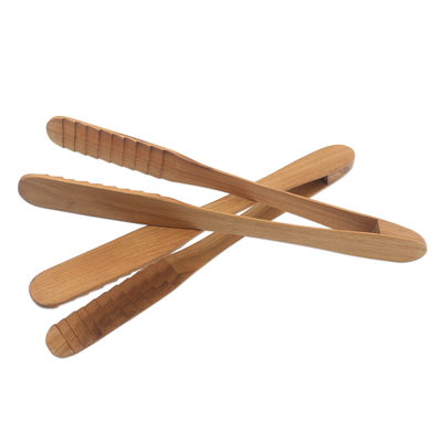 Pinzas de madera de teca, (par) - Pinzas de madera de teca hechas a mano de Bali (par)