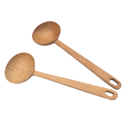 Teak wood serving spoons, 'Big Dipper' (pair) - Handmade Teak Wood Serving Spoons from Bali (Pair)
