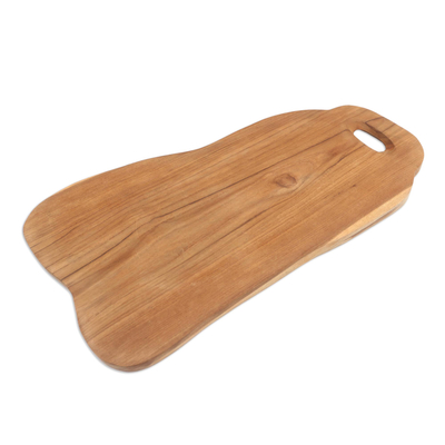 Teak wood cutting board, 'Cool Chef' - Handmade Asymmetrical Teak Wood Cutting Board from Bali