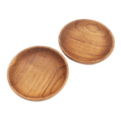 Cuencos pequeños de madera de teca, (par) - Cuencos para aperitivos de madera de teca hechos a mano en Bali (par)