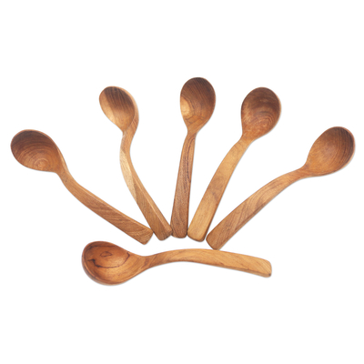 Teak wood soup spoons, 'Ladle Up' (set of 6) - Hand Crafted Teak Wood Soup Spoons from Bali (Set of 6)