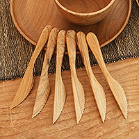 Teak wood dinner knives, 'Sharp Set' (set of 6) - Handmade Teak Wood Dinner Knives from Bali (Set of 6)