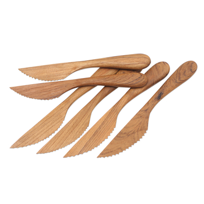 Cuchillos de mesa de madera de teca, (juego de 6) - Cuchillos de mesa de madera de teca hechos a mano de Bali (juego de 6)