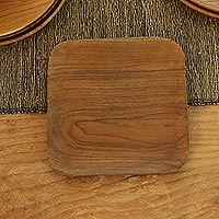 Teak wood serving plate, 'Together We Gather' - Handcrafted Teak Wood Serving Plate from Bali