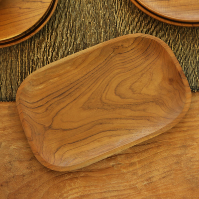 Teak wood platter, 'From Me to You' - Artisan Crafted Teak Wood Platter from Bali