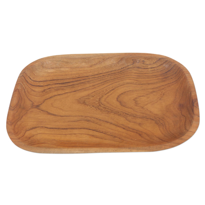 Teak wood platter, 'From Me to You' - Artisan Crafted Teak Wood Platter from Bali