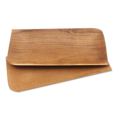 Teak wood sushi plates, 'Served Cold' (pair) - Handmade Rectangular Teak Wood Sushi Plates (Pair)