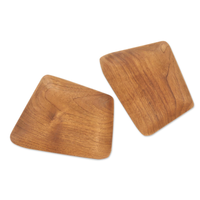 Platos de sushi de madera de teca, (par) - Platos de sushi rectangulares de madera de teca hechos a mano (par)