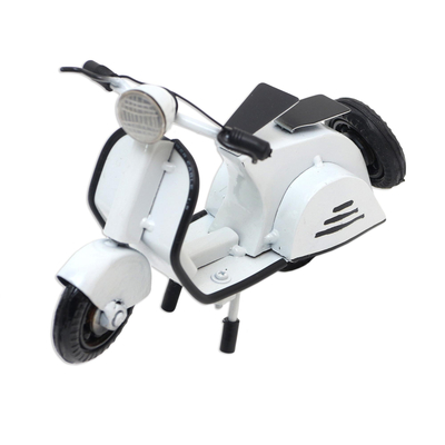 Metal sculpture, 'Spirited Scooter in White' - Hand Made Recycled Metal Scooter Sculpture