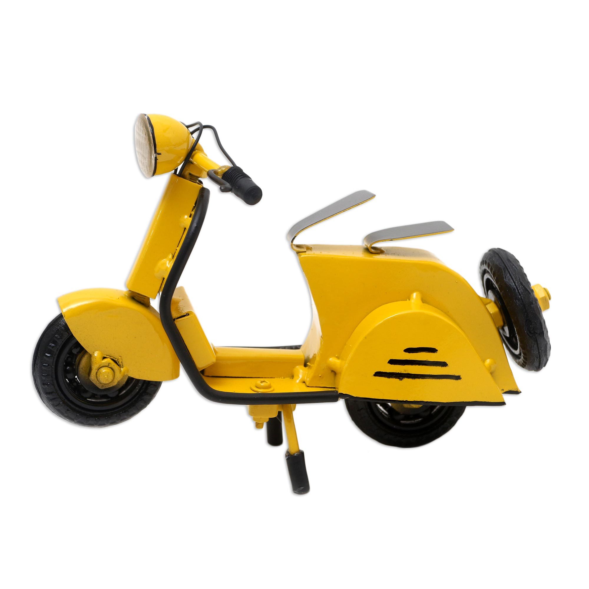 Artisan Crafted Recycled Metal Scooter Sculpture Spirited Scooter in Yellow NOVICA