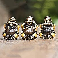 Bronze statuettes, 'Little Buddha' (set of 3) - Hand Crafted Bronze Buddha Statuettes (Set of 3)