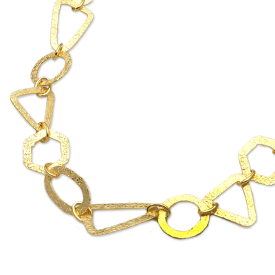 Vergoldete Anhängerkette, 'Geometry' - Halskette mit geometrischem Anhänger aus vergoldetem Sterlingsilber
