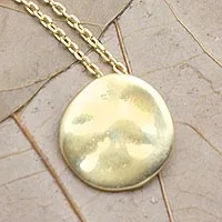 Gold-plated pendant necklace, 'Golden Coin' - Gold-Plated Sterling Silver Round Pendant Necklace