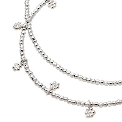 Sterling silver charm necklace, 'Silver Flora' - Hand Made Sterling Silver Floral Charm Necklace