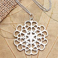 Sterling silver pendant necklace, 'Rose Petals' - Artisan Crafted Sterling Silver Floral Pendant Necklace